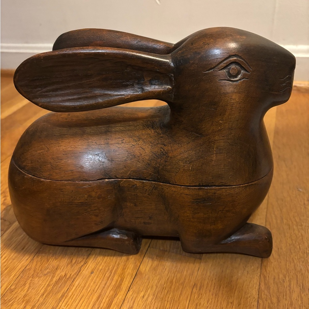 Vintage hand carved wooden rabbit box